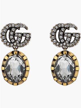 Gucci GG Rhinestone Crystal Drop Earrings
